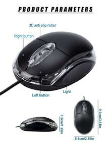 USB Wired Optical Corded Mouse, Compact Lightweight Transparent Shell Mice For Desktop Laptop Home Office - View 5