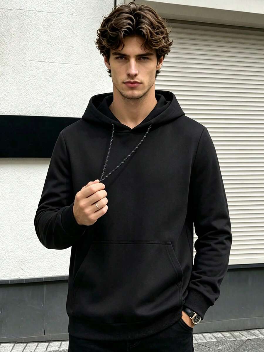Fashion Casual Hooded Pullover Sweatshirt, Men's Sports Daily Versatile Long Sleeve Top, Spring/Autumn Casual - Black - View 1