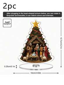 1/2pcs Acrylic Christmas Tree Shaped Nativity Scene Rotating Ornament, Suitable For Home, Office, Church Desktop Decoration, Religious Family Christmas Gift, Christmas Decoration, 2D - Rotating Ornament - View 8