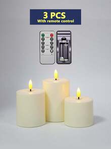 3pcs Flameless Pillar Candles, Battery Operated Candles, Holiday Romantic Atmosphere Decoration Lights, Smokeless Electronic LED Candles, Battery Operated - Suitable For Home, Holiday And Wedding Decoration - 3pcs Set - Warm Light - View 12