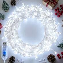 1件 100/200/300顆 LED 燈串 USB供電 8種模式 仙女燈 5/8/11米 銅線 LED燈 適用於婚禮 生日派對 露營 萬聖節 聖誕節裝飾 閃爍燈 戶外花園庭院陽台 聖誕樹裝飾燈 - 黃色 - 查看 20