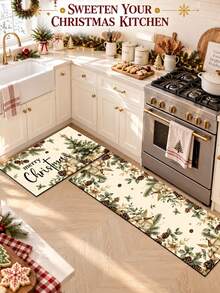 1/2pcs Christmas Floor Mat, Christmas Tree Pattern Merry Christmas Kitchen Rug, Winter Home Decor Low-Key Kitchen Carpet, Christmas Holiday Gift! - Multicolor - View 5