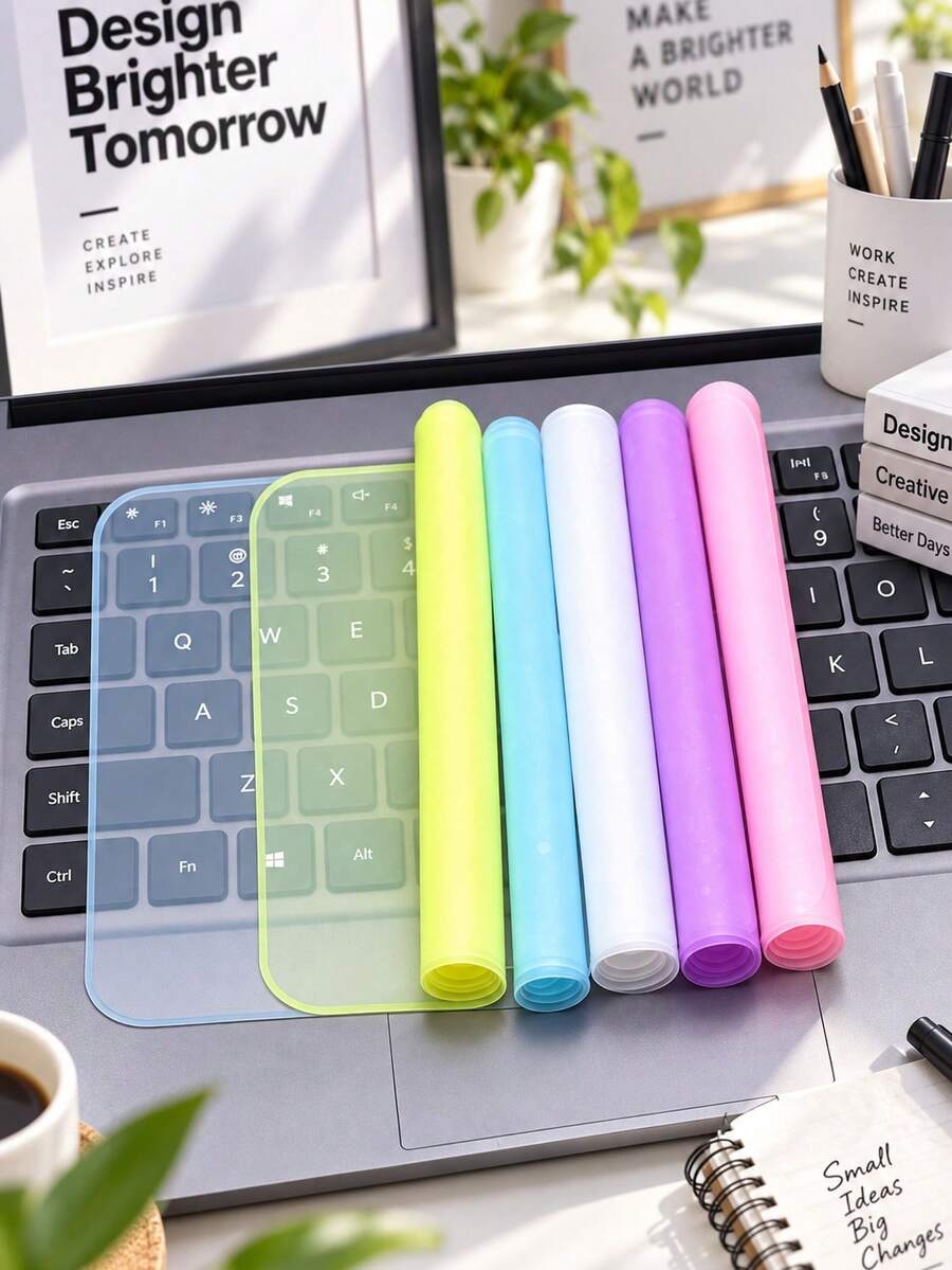 Ultra-Thin Keyboard Protector And Keyboard Cleaning Brush, Effectively Protects Keyboard, Suitable For 15 To 17.0 Inch Laptops. Transparent, Purple, Yellow, Pink And Blue Multiple Colors Available, Washable And Reusable - Multicolor - View 1