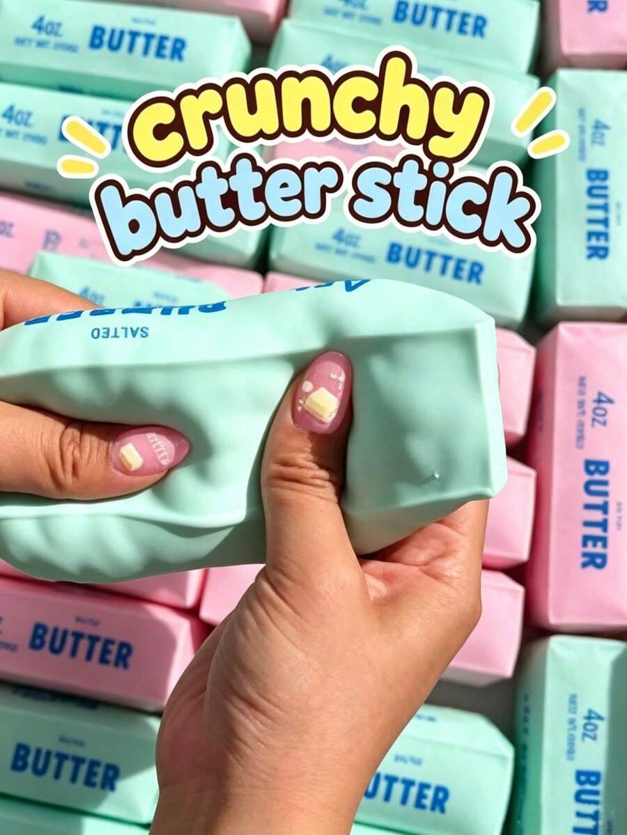 Crispy Butter Stick Random Color Crispy Ball Squeeze Toy, Non-Bouncing, Makes Crisp Sound When Squeezed, Includes Building Blocks And Cla, Hard And Soft Texture Combination, Handmade Toy, Crispy Squeeze/Squish