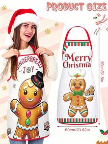 2Pcs Christmas Gingerbread Man Kitchen Apron, Merry Christmas Chef Cookie Printed Adjustable Cooking Apron, Xmas Holiday Kitchen Decor Christmas Gift - Multicolor - View 3