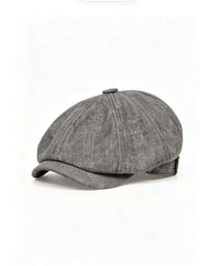 1pc Men's Solid Color Linen Short Brim Newsboy Cap, Casual Outdoor Hat For Autumn/Winter, Suitable For Spring/Autumn Travel, Beach And Party - White - View 2