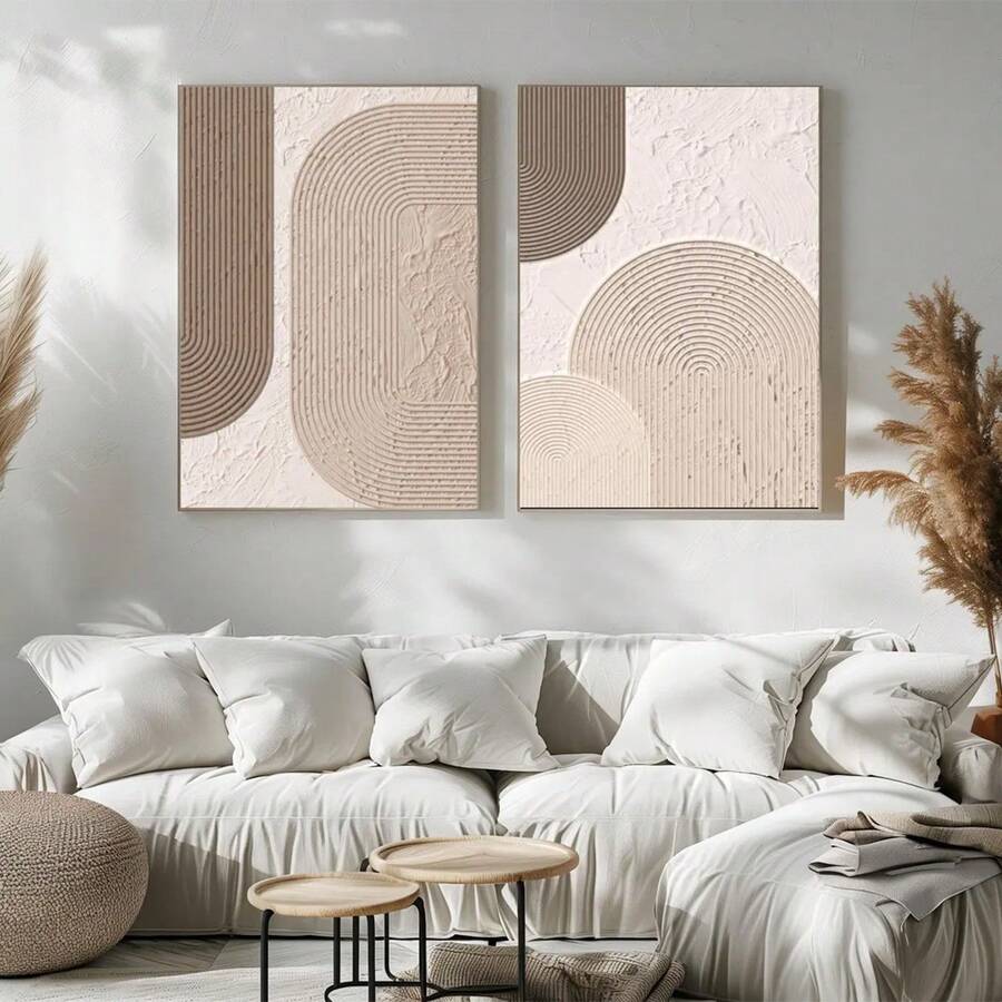 Set Of 2 Boho Geometric Art Neutral Abstract Arch Wall Art Prints, Beige Brown Geometric Line Art, Minimalist Boho Modern Poster, Beige Neutral Wall Decor, No Frame - Abstract - View 1