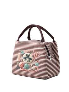 Printed With Yarn, Scissors And Knitting Needles, This Handbag Can Store Sewing Tools, Cosmetics And Small Personal Items. Multiple Fresh Striped Color Combinations, Suitable For Handmade Enthusiasts And Commuters, Artistic Handmade Healing Style, Perfect As A Practical Creative Gift For Girls Who Love Knitting And Sewing - Multicolor - View 15