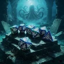 Octopus Embossed 7-Die Dice Set, Blue Green Deep Sea Mixed Color Polyhedral Dice For Table Games - Blue-green - View 3