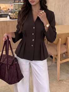 Dirp Noir Women's Elegant Minimalist Front Button Long Sleeve Blazer, Suitable For Commuting, Outings, Office, Autumn Wear - Brown - View 7