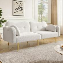 [Bedroom Function] 2-Seater Sofa Bed - Modern 2-Seater Sofa With Adjustable Backrest + Gold-Plated Metal Legs, Integrated Bedroom Function. 2-In-1 Multifunctional Furniture. - White + Foam + 2 Seat + Foam - View 9
