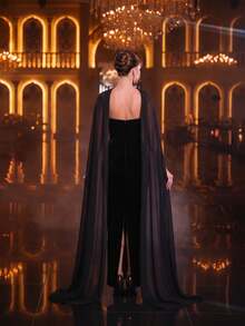 Elegant Black Ultra-Long Ribbon Strapless Beaded Bandage Evening Dress - Black - View 6