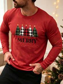 Men's Christmas Element Print Long Sleeve T-Shirt Top - Multicolor - View 1