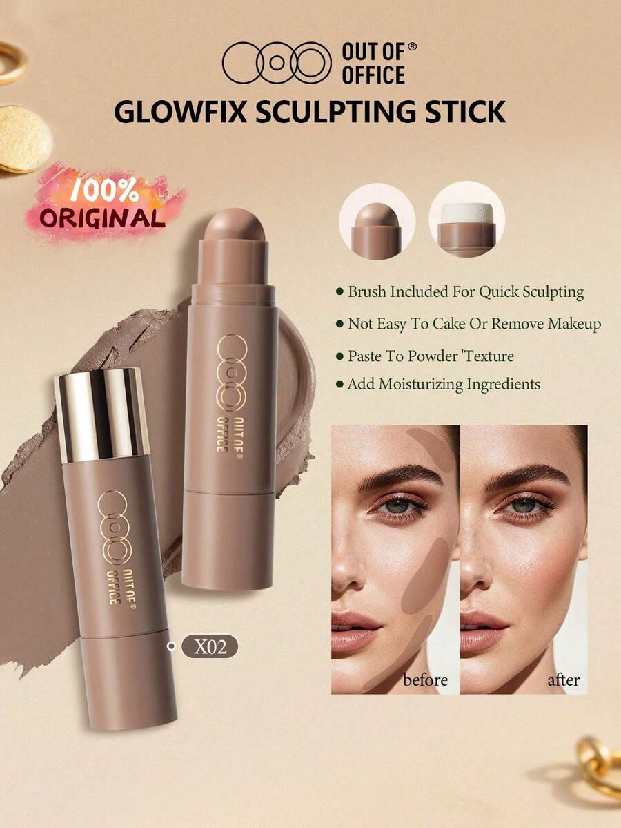 OUT OF OFFICE GLOWFIX 塑形棒 X02 亮澤修容棒 - 雙頭設計，打造立體臉型，持久顯色，質地柔滑易推開，滋養肌膚，適合日常及旅行化妝，5克/0.18盎司
