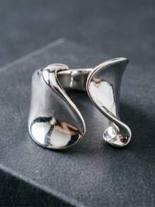 925 Sterling Silver Plated Ring, Women's Couple Minimalist Handmade Oversized Ring, Party Jewelry Gift - Silver - View 3