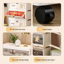 No Assembly Cartoon Flip-Top Folding Storage Cabinet Children Toy Organizer Multi-Layer Plastic Storage Rack Home Use - Transparent - View 9