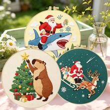 1PC 15*15cm/5.9*5.9in 20*20cm/7.9*7.9in,Christmas Decorations Embroidery Kit, DIY Handmade Embroidery Set For Adult Beginners, Home Gift, Women's Sewing Gift, Including User Manual, Printed Pattern Fabric, Embroidery Frame, Needle And Thread. - 15X15CM - View 1