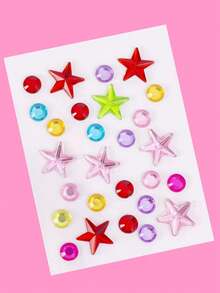 4Pcs Crystal Diamond Self-Adhesive Face Gems Stickers Rainbow Acrylic Rhinestone Face Jewels With Star, Heart & Flower Shape, Body DIY Decor Sparkly Face Stick On Gems For Rave Festival, Carnival, Party - Multicolor - View 8