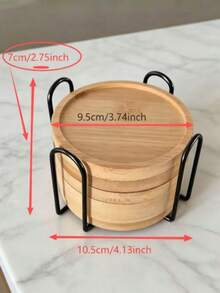 Bamboo Round Coaster Set With V-Shaped Gold Iron Storage Rack, 4-Piece And 6-Piece Organizer Set, Coaster Holder Also Functions As Cup Holder, Heat-Resistant Anti-Scald Water Cup Coaster, Natural Bamboo Tea Cup Coaster, Desktop Protection Pad, Home Coffee Cup Coaster, Minimalist Home Dining Table Coffee Table Decor, Easy Storage Non-Slip Coaster Home Gift. - Gold - View 10