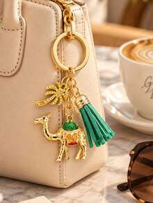 Vintage Camel Palm Tree Keychain With Tassel,Arabian Style Enamel Camel Bag Charm,Middle East Desert Travel Souvenir Gift,Ideal For Keys Backpacks - Multicolor - View 3