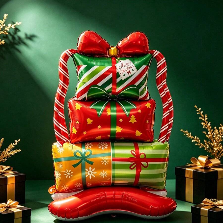 One-Pack Giant Christmas Gift Box With Base, Aluminum Foil For Making Balloon Animals. Perfect For Holiday Decorations, Christmas, Birthday Parties, And Home Decor. - Christmas Gift Box - View 1