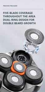 Kemei KM-1399 Men's Electric Shaver Waterproof Rechargeable Razor Magnetic Dual Head Replaceable Type-C Lithium Battery Bald Men Hair Clipper High Definition LED Digital Display Beard Trimmer Suitable For Business Travel Gift For Men - Silver - View 4