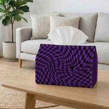1pc Purple Optical Illusion Wavy Checkerboard Tissue Box - Vintage Foldable Storage, Suitable For Living Room, Kitchen, Bathroom Decor, Lightweight Durable Toilet Paper Holder, Space-Saving Cabinet Organizer - A - View 5