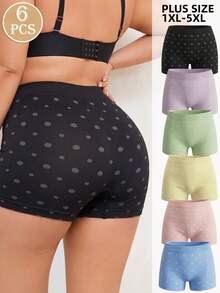 6pcs Plus Size Boxer Panties Polka Dot High Rise Autumn Winter Underwear Seamless Thermal Boyshort Briefs Daily Intimates - Multicolor - View 2