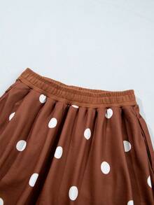 Acelitt Spring/Autumn Casual Polka Dot Print Crew Neck Loose Oversized Sweatshirt & Pants Set, Suitable For Daily Shopping, Outings And Vacations - Brown - View 8