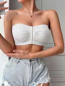 2pcs Women's Wireless Strapless Bandeau Bra, Front Closure Anti-Slip Support Bra, Breathable Hollow Mesh Back Design, Suitable For Daily Wear & Party Outfits - Multicolor - View 8