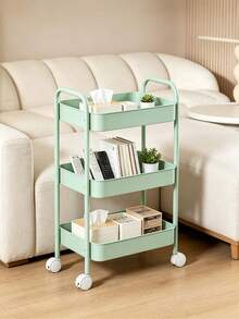 1 Pack 3-4Tier Heavy-Duty Metal Rolling Utility Cart, Modern Solid Color Freestanding Mobile Storage Organizer Trolley With Raised Edge For Kitchen Bathroom Living Room Office, Christmas Thanksgiving Home Organization Gift - Multicolor - View 6