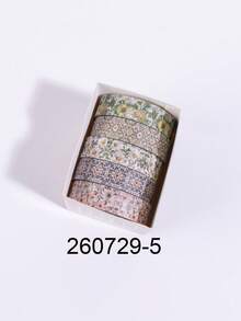 5 cuộn/hộp băng keo giấy washi họa tiết cây và hoa phong cách vintage, dùng cho làm nhật ký DIY, scrapbooking, trang trí collage nền và gói quà - Nhiều màu - Xem 15