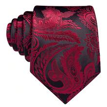 5Pcs Men Red Tropical Plant Jacquard Tie Pocket Square Cufflinks Tie Clip Ring Set, Cufflinks Pattern Random For Wedding - Red - View 5