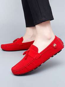 GAISIMA Men's Red Faux Suede Business Loafers, Bow + Metal Buckle Classic Slip-On Driving Shoes, Suitable For Daily Wear And Parties, - Red - View 5