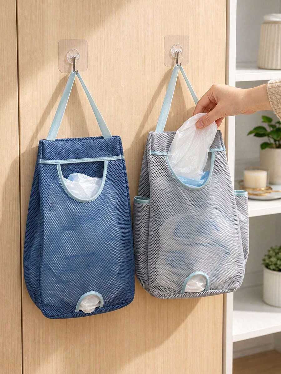 1/2 Mesh Hanging Plastic Bag Holder, Multifunctional Hanging Storage Bag, Space Saving, Suitable For Cabinets, Pantry And Bathroom, Large Capacity, Essential Kitchen Items, Kitchen Accessories, Bathroom Accessories, Christmas, Cutting Board - Multicolor - View 1