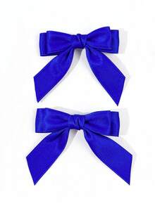 2pcs Women Solid Color Minimalist Chic Style Draped Ribbon Bow Hair Clips, Girly Festival Date Atmosphere Styling Hair Accessories - Blue - View 6