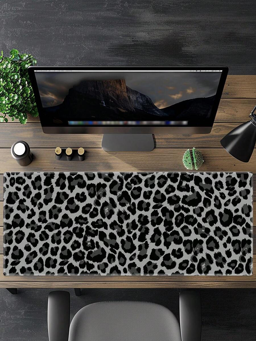 Large Desk Mouse Pad, Grey‑Black Leopard Animal Print, Non‑Slip Rubber Base Keyboard Mat For Home Office Gaming Desktop Decoration - View 1
