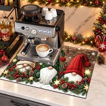 1pc Christmas Themed Printed Pattern Dish Drying Mat, Kitchen Countertop Bowl & Plate Rubber Bottom Drying Pad, Party Decoration, Super Absorbent Hidden Stain Dish Drying Mat, Soft Diatomaceous Earth With Rubber Backing Multi-Functional Kitchen Home Mat, Quick Dry Mat For Coffee Machine & Dish Rack, Kitchen Countertop Coffee Mat & Dish Drying Pad - LL LSD024 - View 3