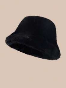 Women's Autumn/Winter Plush Bucket Hat, New Fluffy Fashionable Solid Color Warm Hat, Versatile Casual Windproof Polyester Material, Suitable For Autumn Outfits - Multicolor - View 3