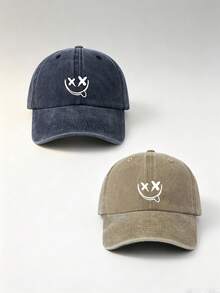 1/2pcs Unisex Printed Solid Color Adjustable Washed Baseball Cap, Casual Retro Style Fun Graphic Design, Suitable For Outdoor Sports, Daily Wear, Vacation, Gift Giving - Multicolor - View 8