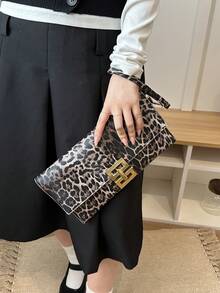 1件裝絎縫翻蓋式PU純色信封包，時尚亮色派對手拿包，雷射亮面鏈條單肩包，亮面晚宴小方包，適合女性約會、參加派對與晚會 - 咖啡 - 查看 9