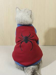 LUCKIE PAW 1pc Halloween Spider & Bat Pattern Pet Sweatshirt, Anti-Flea, Shedding Reduction, Warm & Breathable Dog Vest, Suitable For Small & Large Dogs And Cats, Indoor & Outdoor - Red - View 2