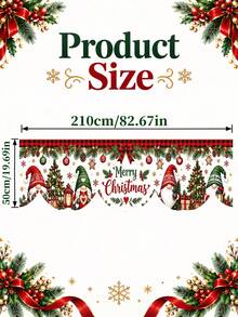 Christmas Fireplace Mantel Scarf, 2026,Red Green Buffalo Plaid Polyester Scalloped Valance With Merry Christmas Lettering Tree Lantern Gift Pine Garland Print, Rustic Holiday Fireplace Decor For Living Room - Multicolor - View 11