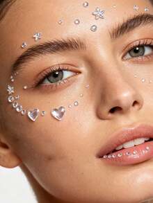 2/4/6pcs Self-Adhesive Heart & Star AB Rhinestone Face Gem Stickers, Waterproof Crystal Eye Decor, Suitable For Music Festivals, Halloween, Y2K Makeup - Multicolor - View 5