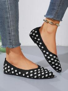 Elegant Polka Dot Women's Shoes, Pointed Women's Shoes, Flying Woven Shoes, Commuting Shoes, French Retro One Foot Shoes - Black - View 5