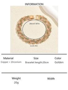 1pc Luxury Hip-Hop Punk Cuban Bracelet, Heavy-Duty Full Synthetic Zirconia, Unisex Wide Band Hand Accessory, Suitable For Party And Banquet Wear - Gold - View 7