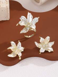 Juego de 3 piezas/Set Nuevos Pendientes & Anillo de Flor de Iris 3D, Accesorios Florales Elegantes & Sofisticados Versátiles para Mujeres, Adecuado para Banquete, Boda, Fiesta, Regalo de Vacaciones para la Mejor Amiga - conjunto de joyas - Ver 2