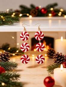 Christmas Candy Cane Long Dangle Earrings, Holiday Celebration Earrings - Lollipop - View 5