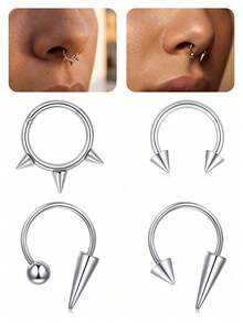 TOKRING حلقات الأنف حلقات الحاجز 16G مجوهرات الحاجز - ثقوب من الفولاذ المقاوم للصدأ على شكل حدوة الحصان الحلزون الدايث التراغوس حلقات الشفاه حلقات الأنف حلق الحاجز المفصلي لديكور الهالوين - فضي - مشاهدة 1