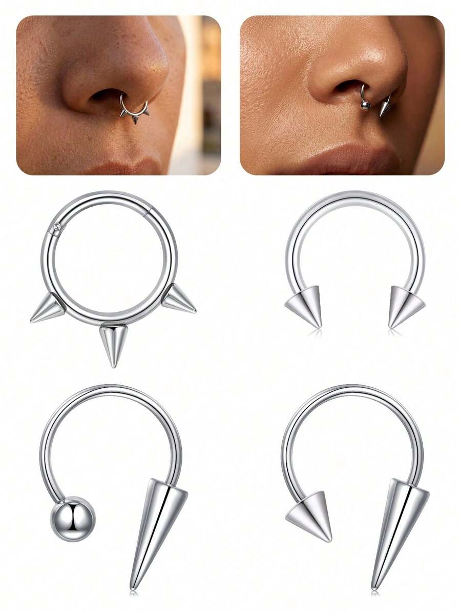 TOKRING حلقات الأنف حلقات الحاجز 16G مجوهرات الحاجز - ثقوب من الفولاذ المقاوم للصدأ على شكل حدوة الحصان الحلزون الدايث التراغوس حلقات الشفاه حلقات الأنف حلق الحاجز المفصلي لديكور الهالوين - فضي - مشاهدة 1